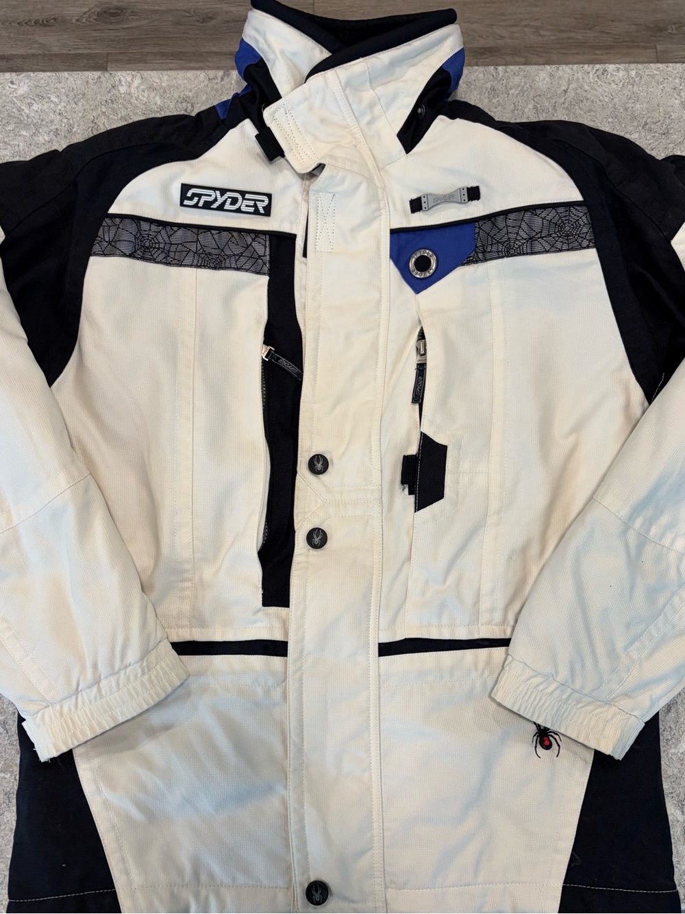 Spyder White Black Ski Jacket with Blue Trim - Picture 2 of 11
